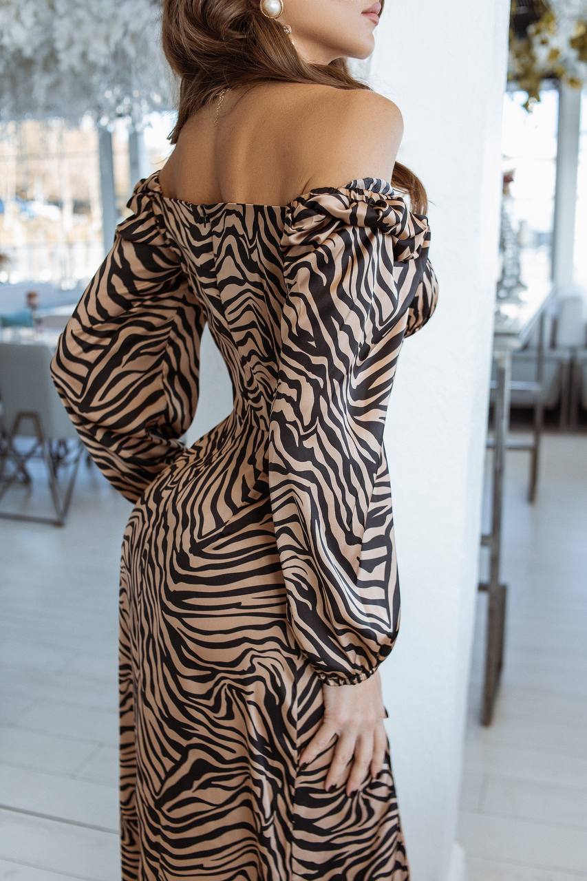 Print Midi Dress with Long Sleeve