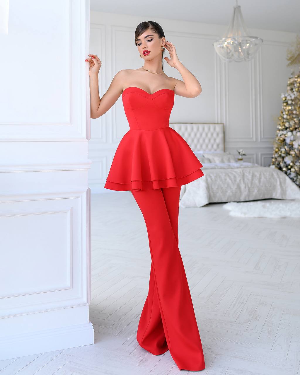 Sweetheart Peplum Top & Flared Pants 2-Piece Set
