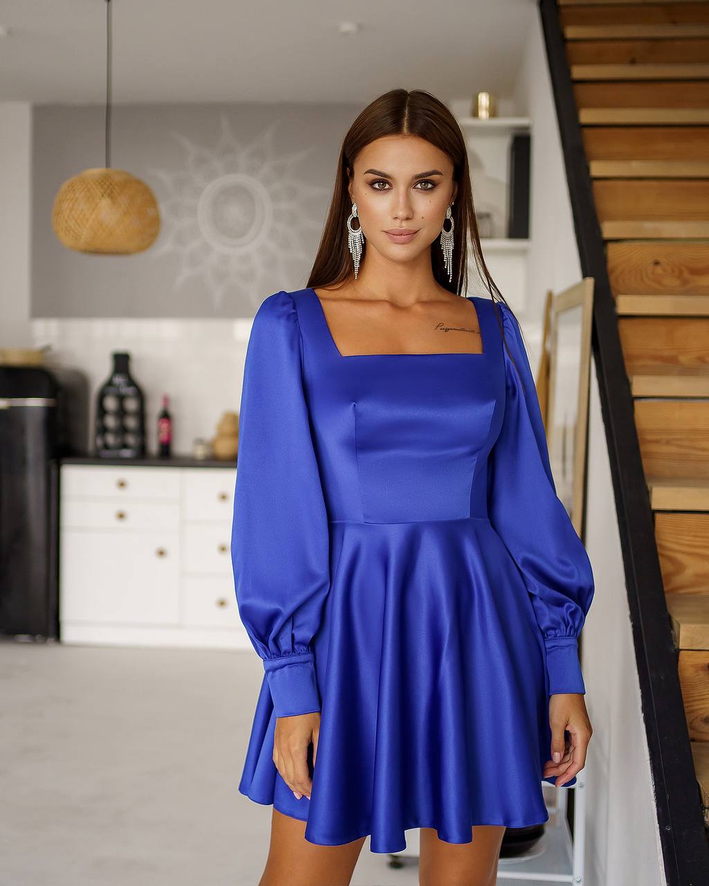 Satin Long Sleeve Mini Dress