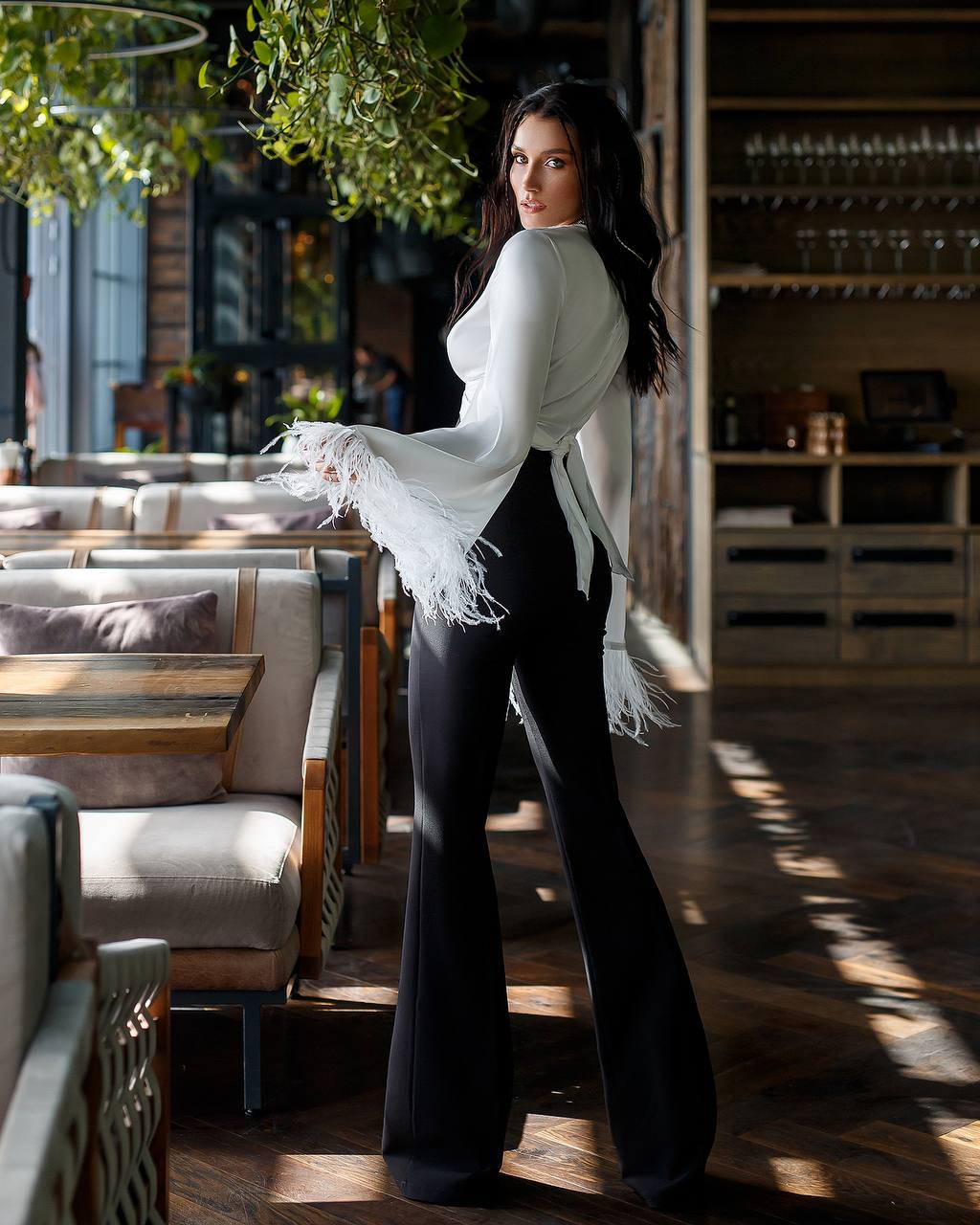 Silk Feather Sleeve Blouse