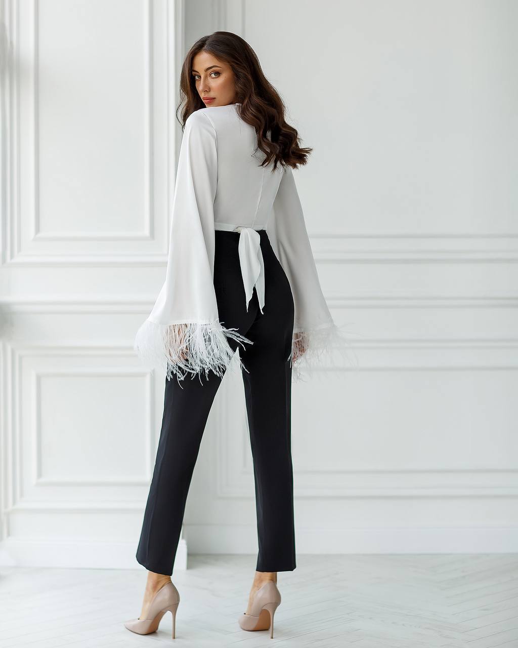 Silk Feather Sleeve Blouse