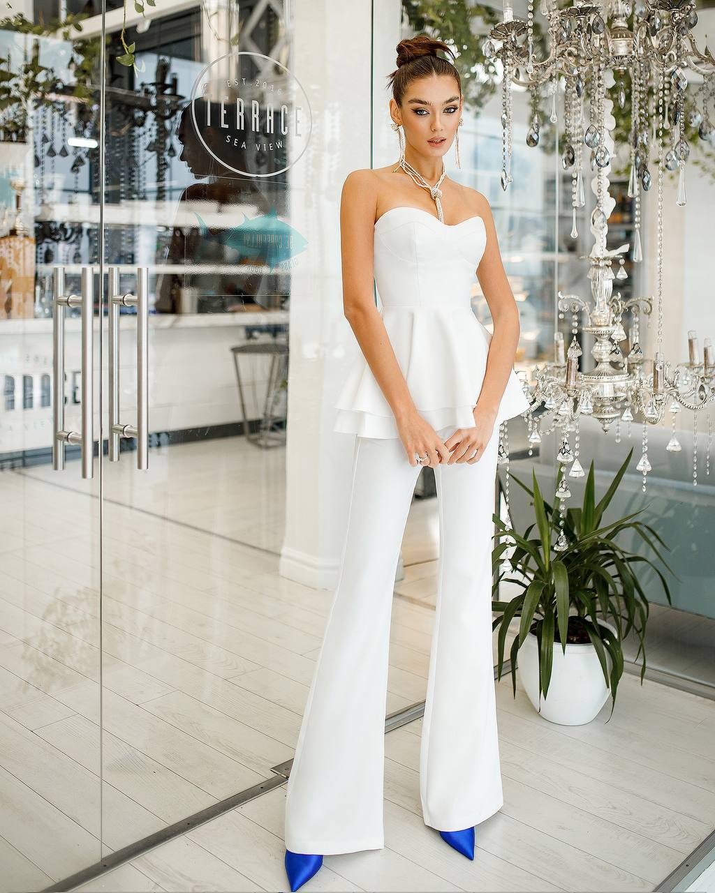 Sweetheart Peplum Top & Flared Pants 2-Piece Set