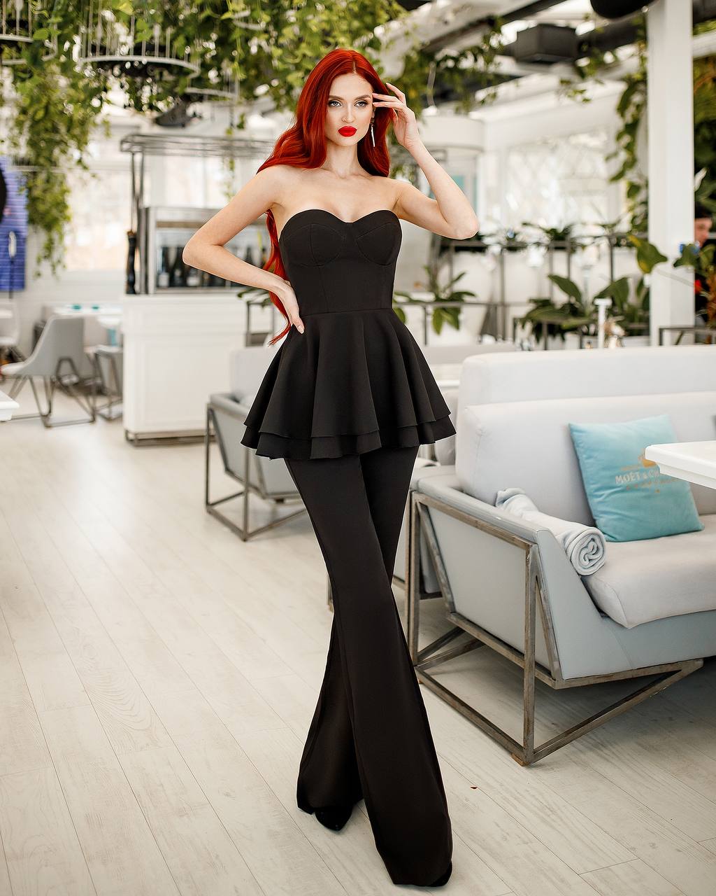 Sweetheart Peplum Top & Flared Pants 2-Piece Set
