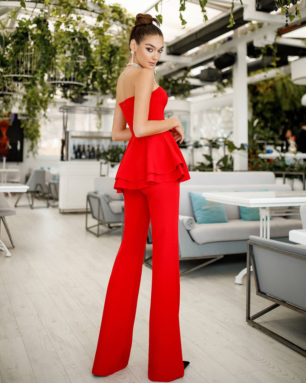 Sweetheart Peplum Top & Flared Pants 2-Piece Set