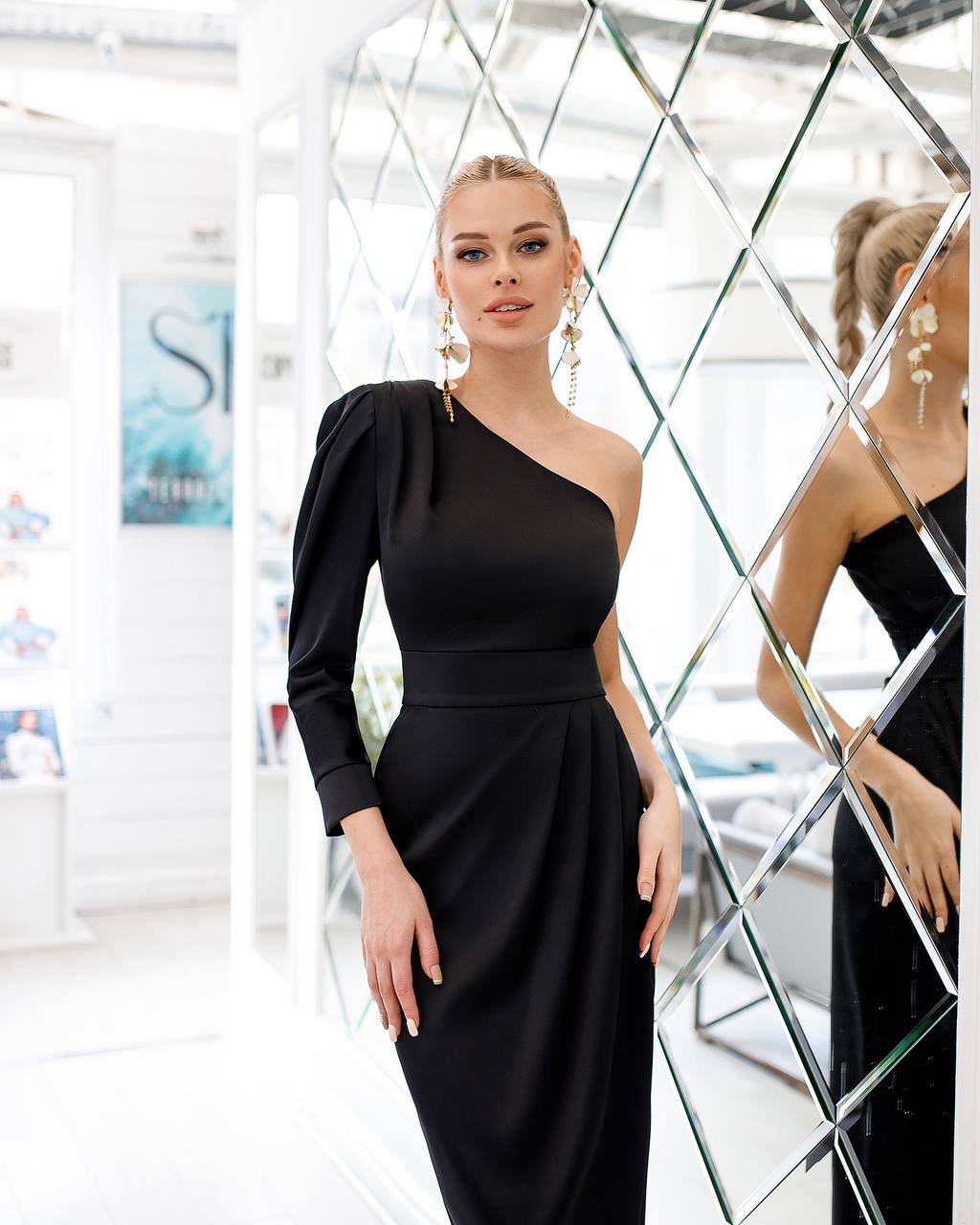One-Shoulder Satin Midi Dress