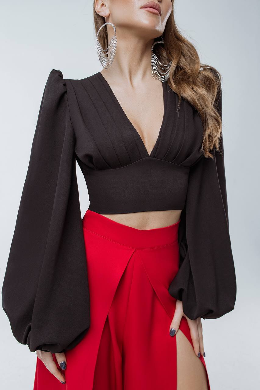Puff Sleeve V-neck Blouse