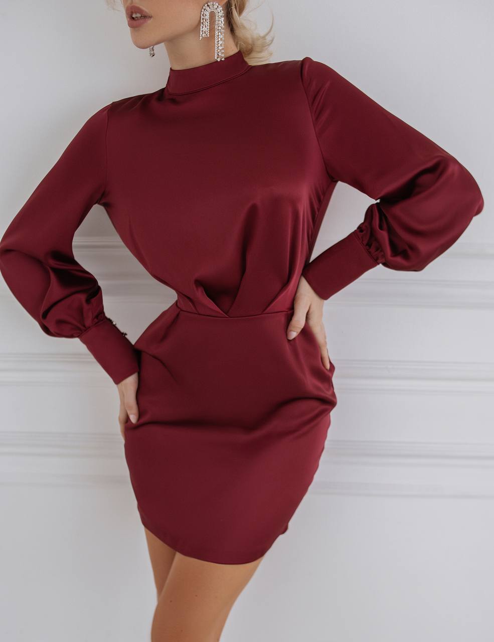 Satin Long Sleeve Mini Dress
