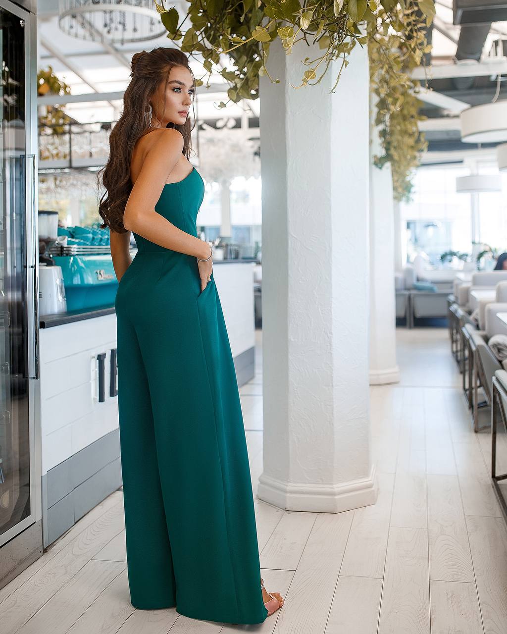 Strapless Corset V-Neck and Leg Slits Jumpsuit