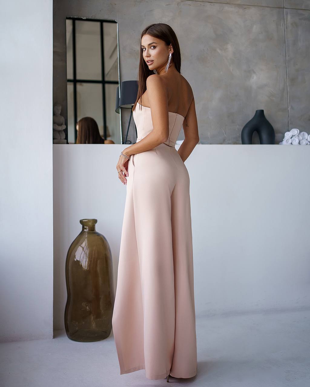 Strapless Corset V-Neck and Leg Slits Jumpsuit