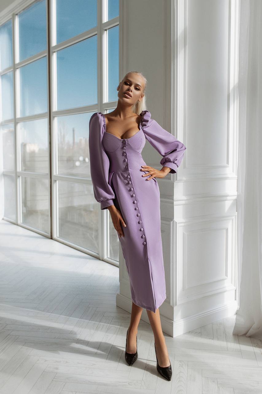 Sweetheart Puff-Sleeve Midi Dress