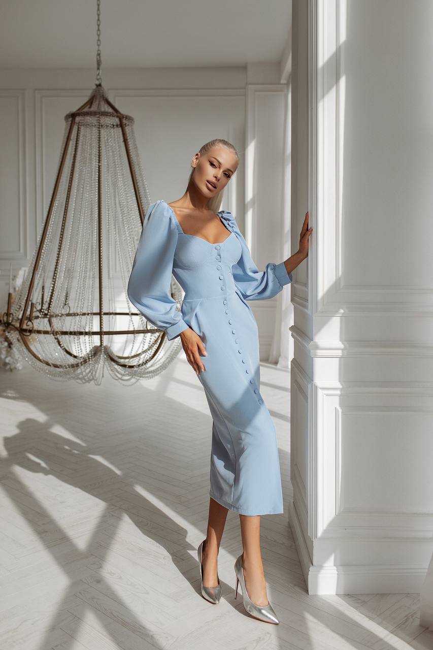 Sweetheart Puff-Sleeve Midi Dress