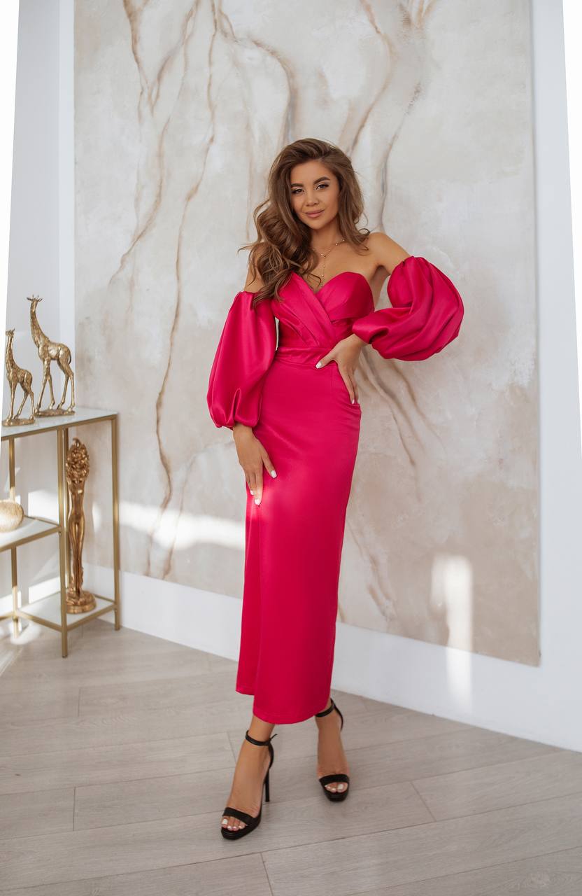 Puffed Sleeve Midi Dress