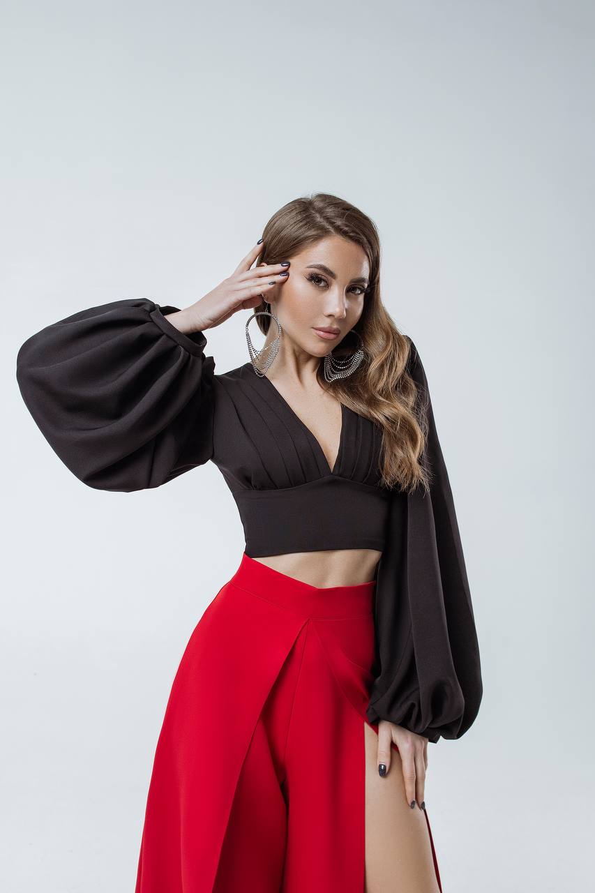 Puff Sleeve V-neck Blouse