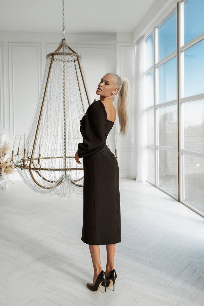 Sweetheart Puff-Sleeve Midi Dress