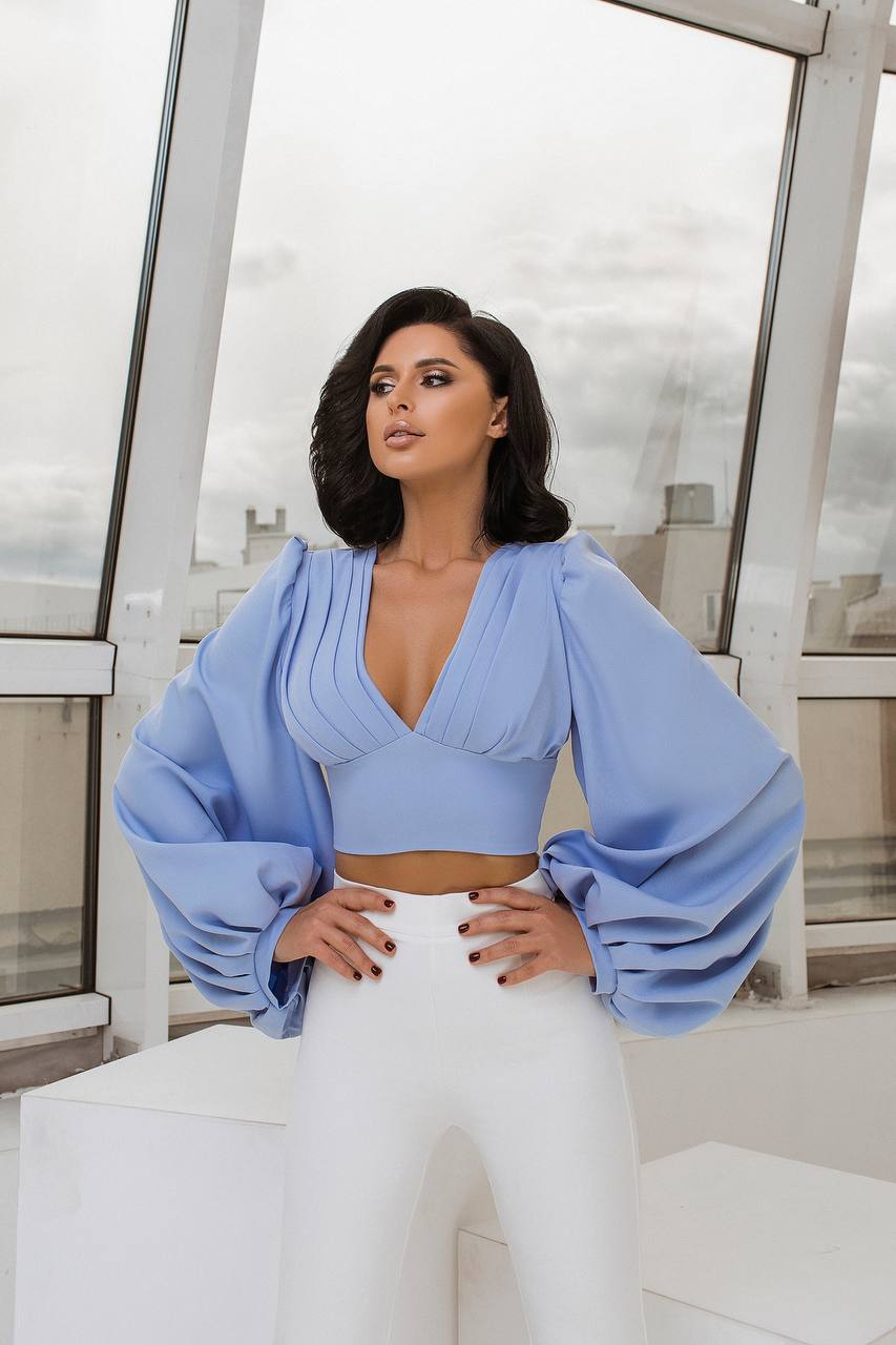 Puff Sleeve V-neck Blouse