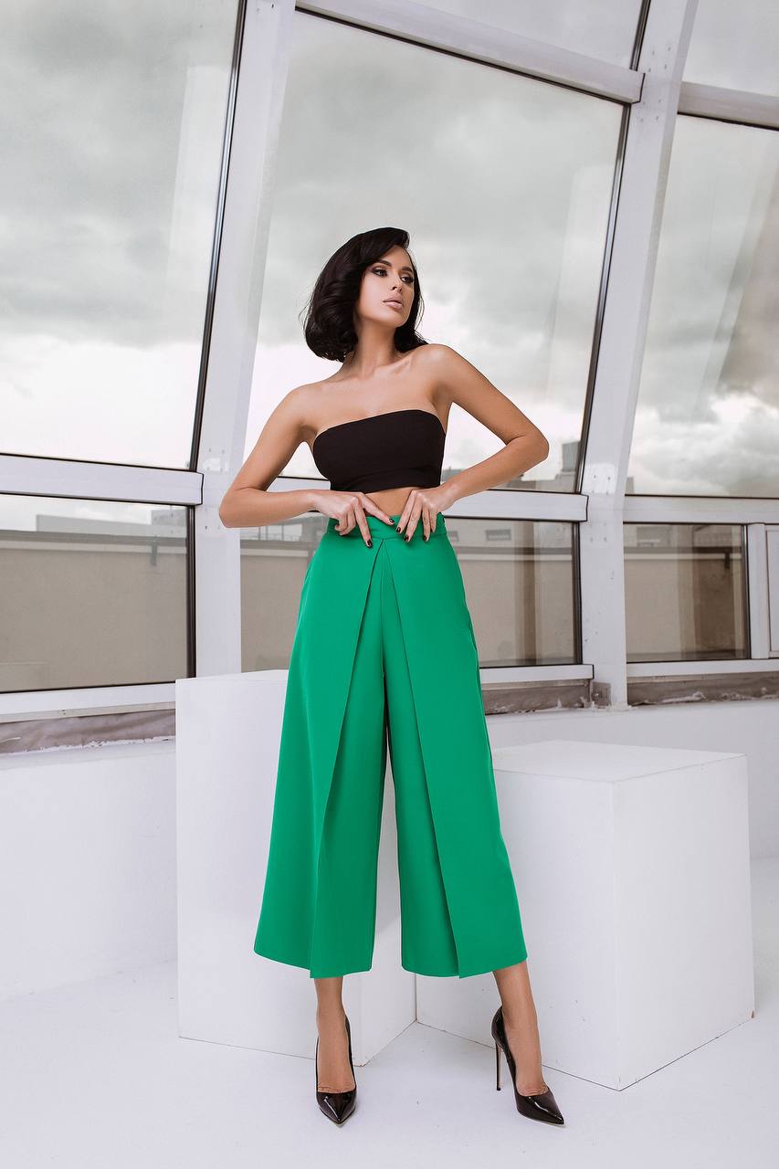 High Waist Slit Cuff Culottes