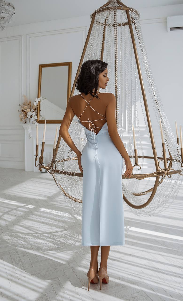 Satin Tie-Detailed Slip Midi Dress