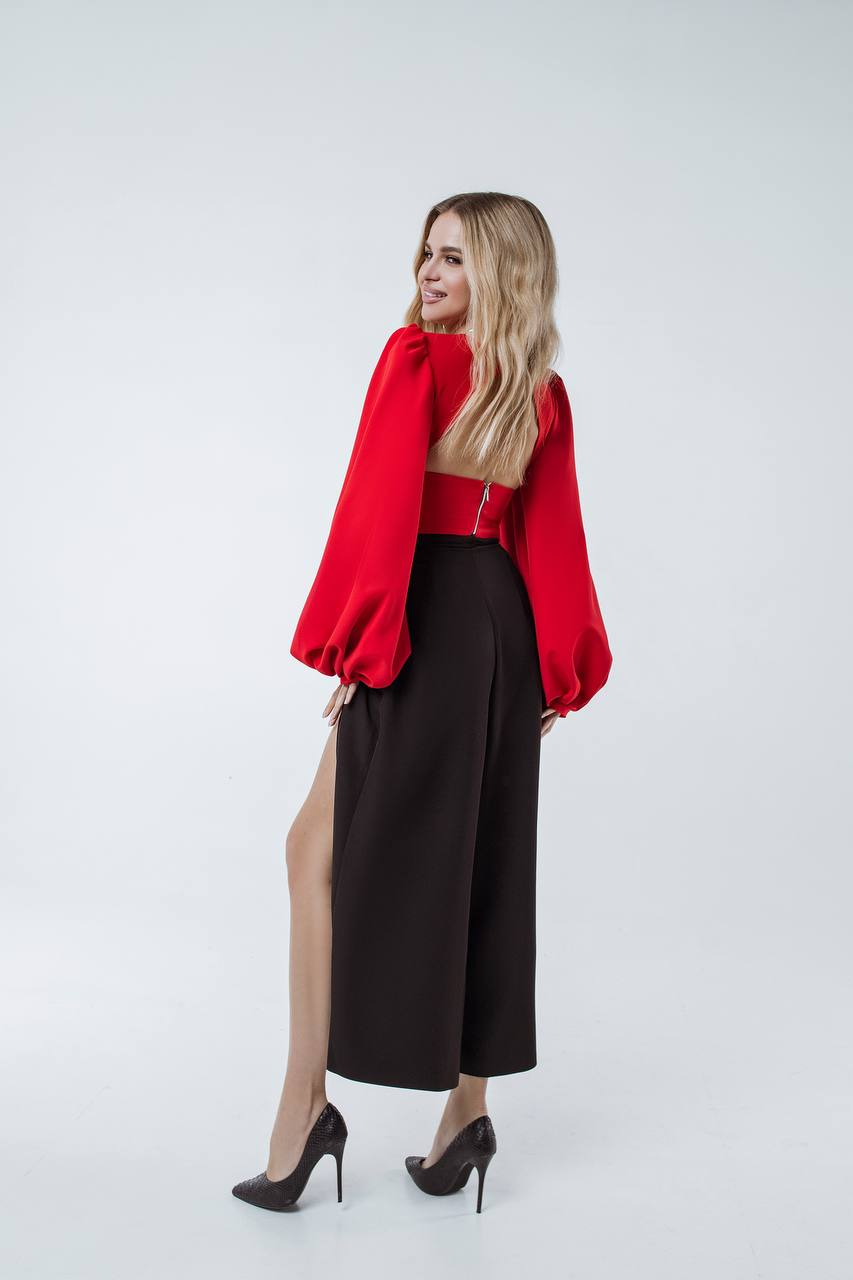 High Waist Slit Cuff Culottes
