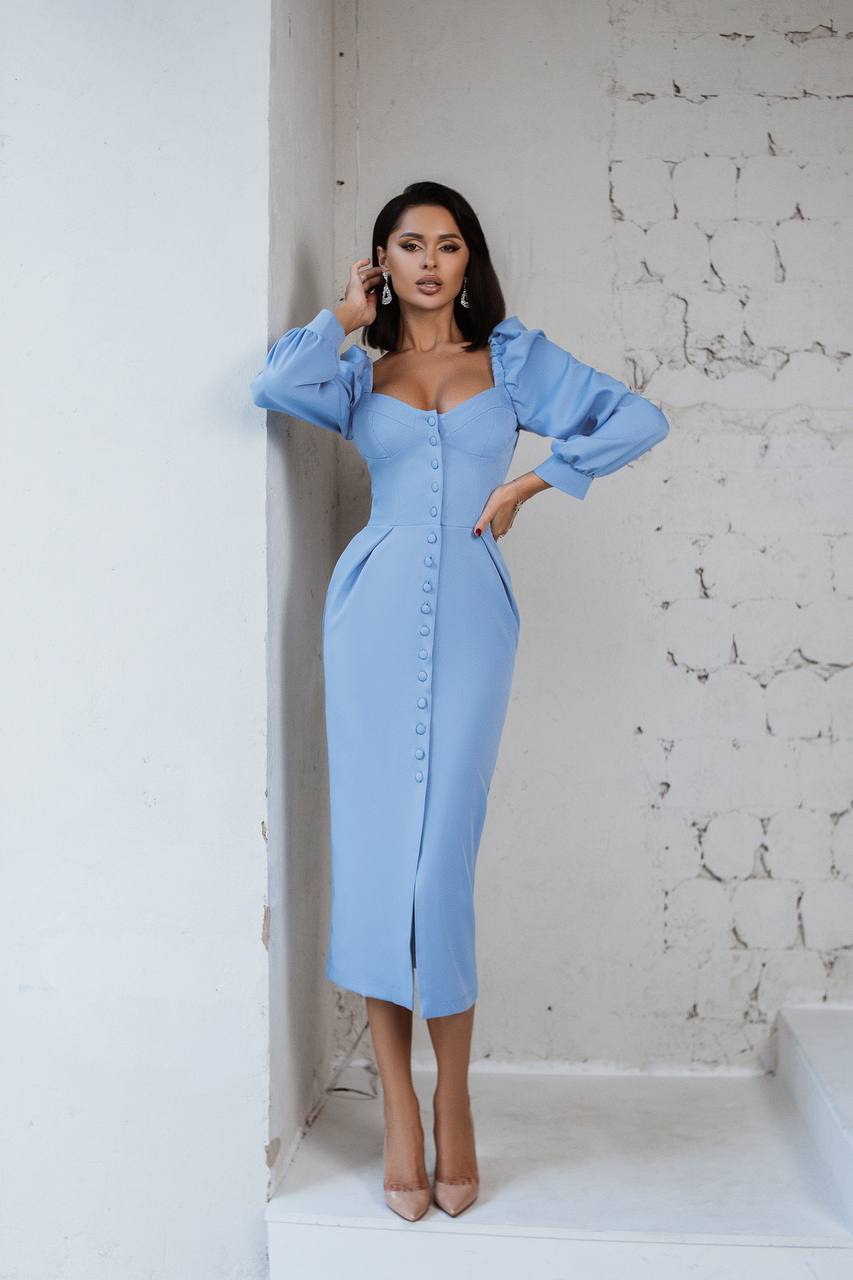 Sweetheart Puff-Sleeve Midi Dress