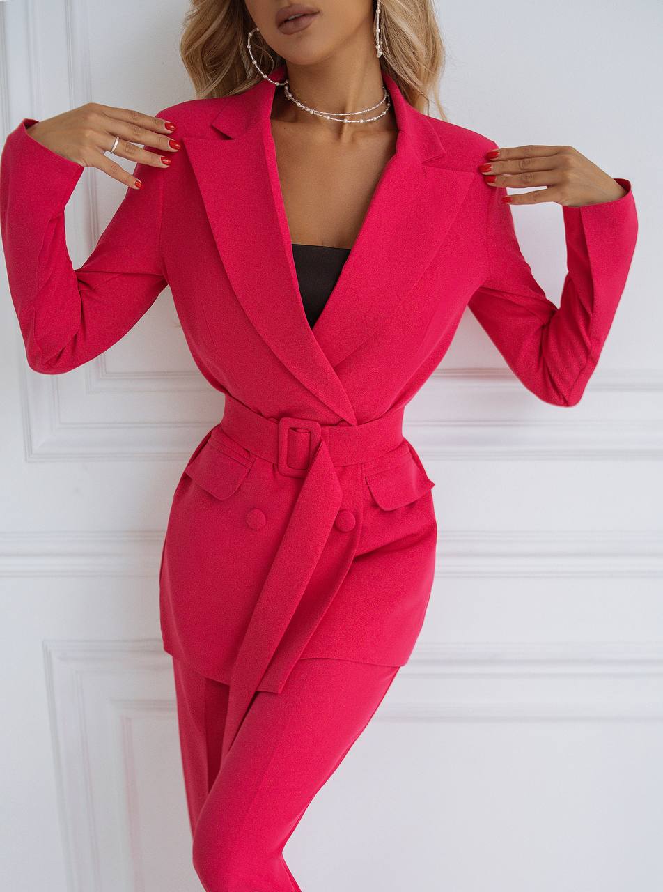 2-Piece Suite Belted Double Breasted