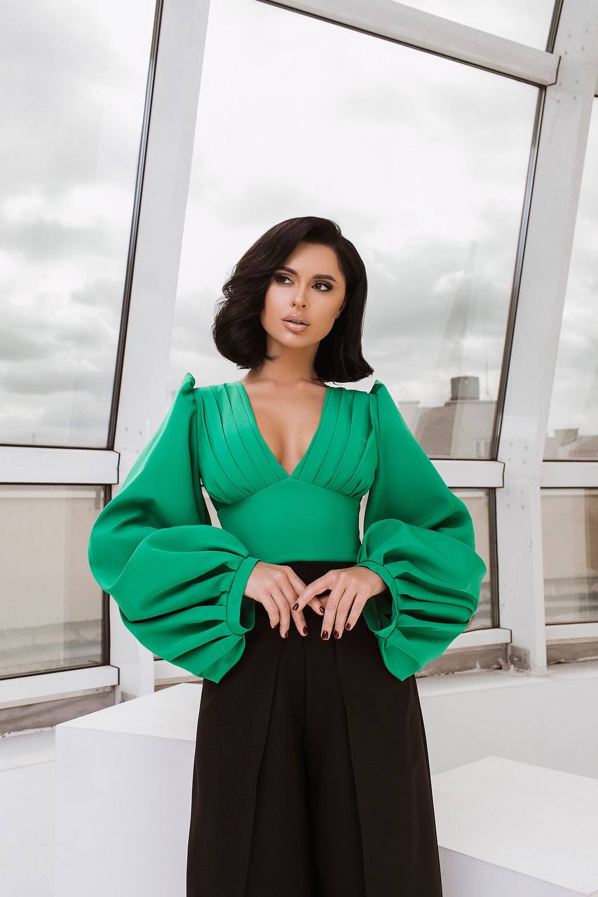 Puff Sleeve V-neck Blouse