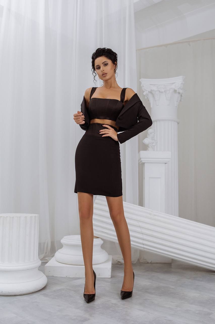Crop Jacket Skirt Suit 3-Piece