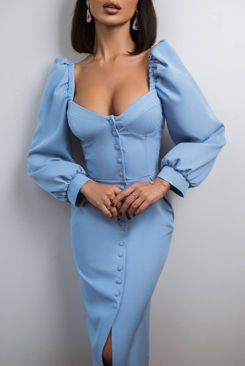 Sweetheart Puff-Sleeve Midi Dress