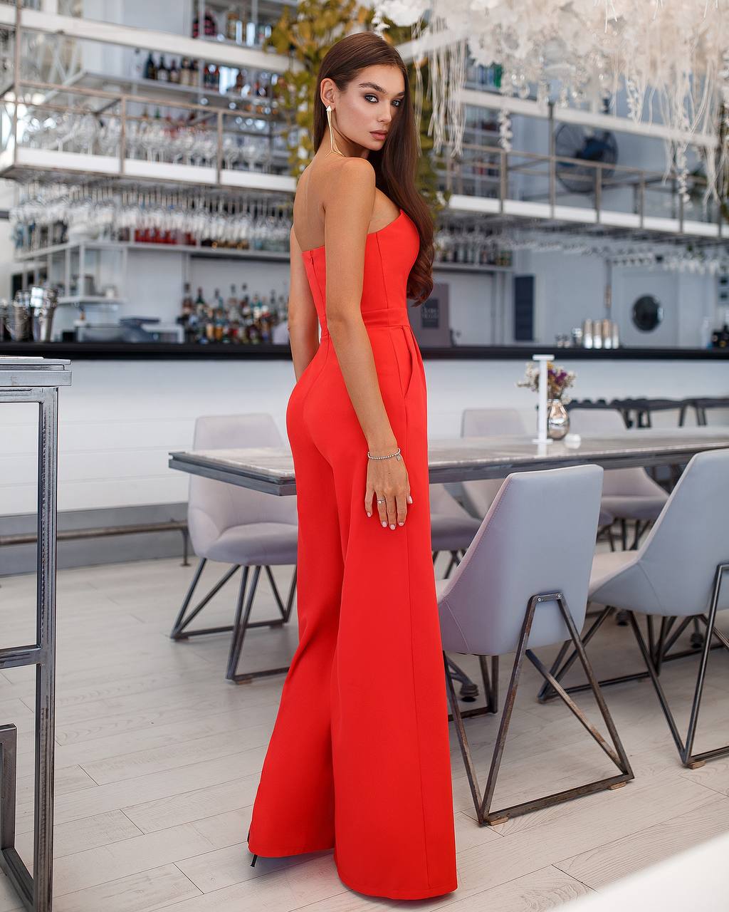 Strapless Corset V-Neck and Leg Slits Jumpsuit