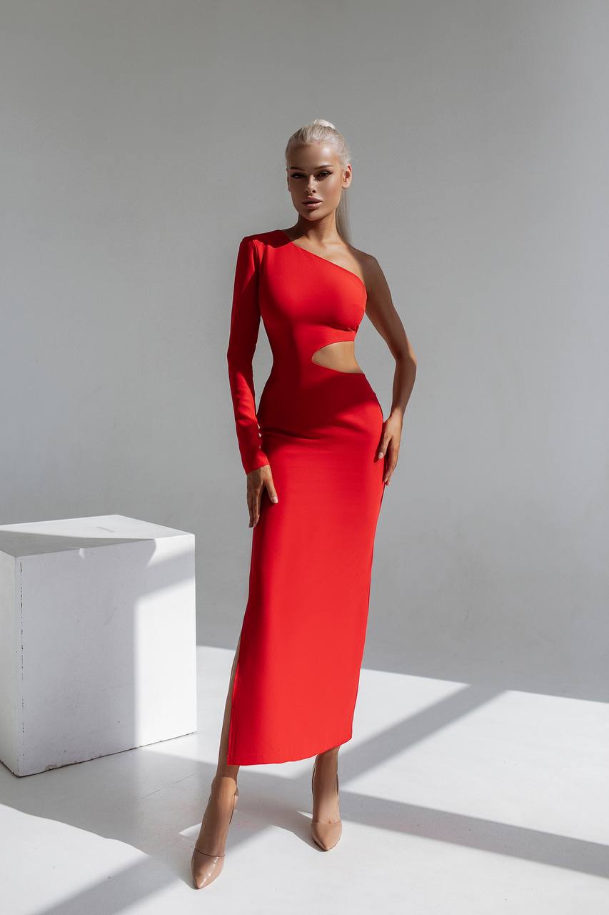 One-Shoulder Cut-Out Midi Dress