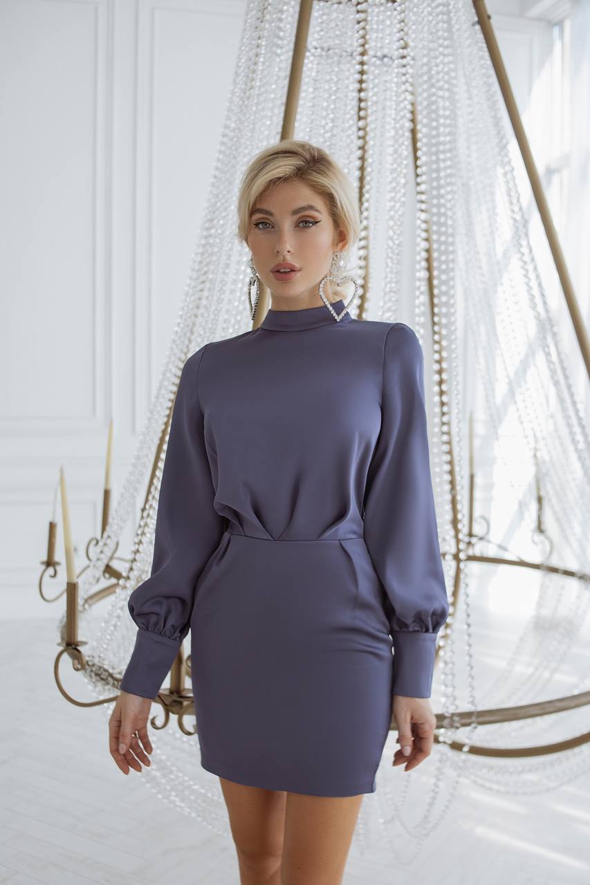 Satin Long Sleeve Mini Dress