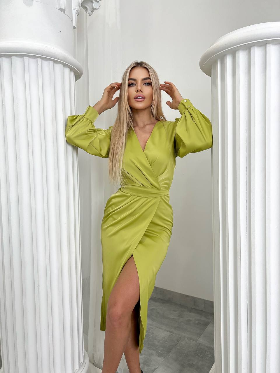 Wrap Long Sleeve Midi Dress