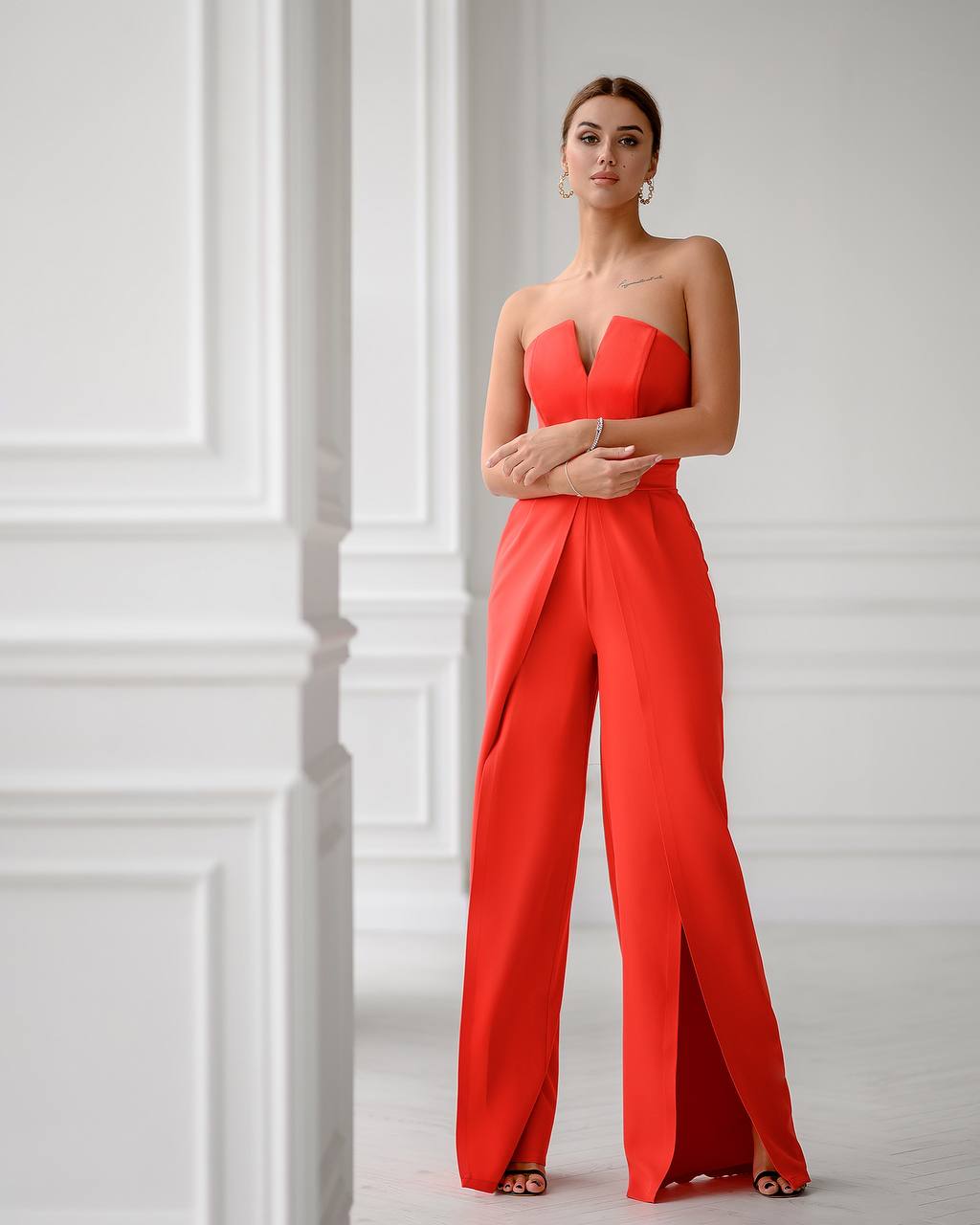 Strapless Corset V-Neck and Leg Slits Jumpsuit