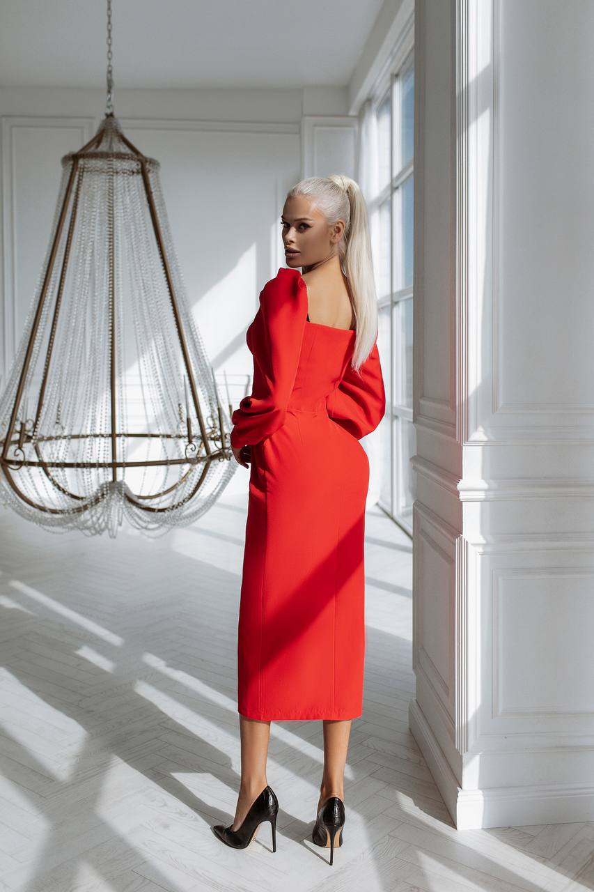 Sweetheart Puff-Sleeve Midi Dress