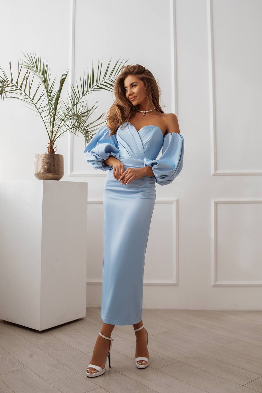 Puffed Sleeve Midi Dress