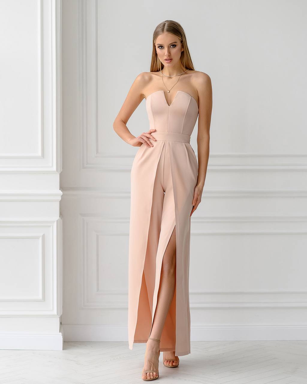 Strapless Corset V-Neck and Leg Slits Jumpsuit