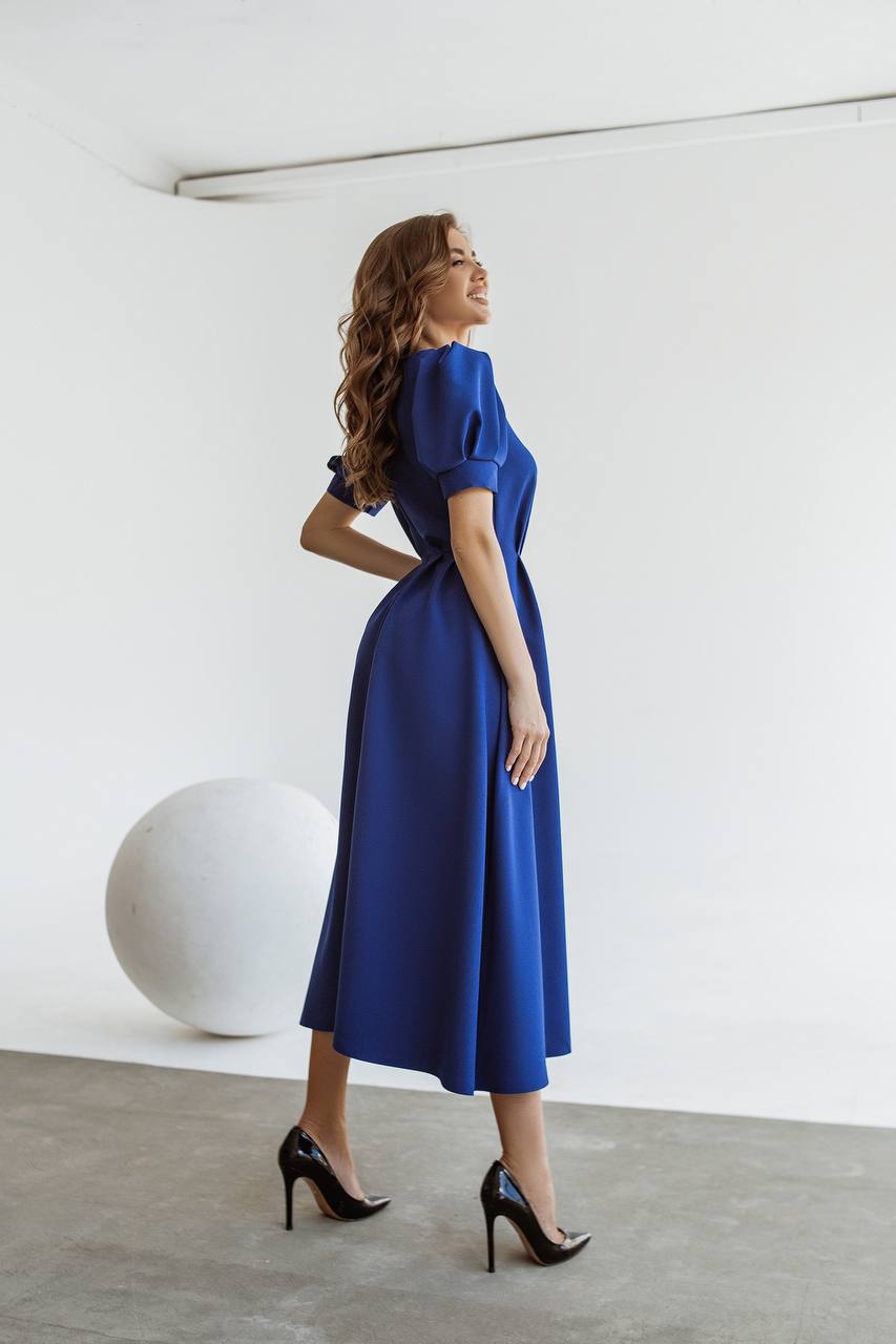 Buttoned Puff-Sleeve Midi Dress