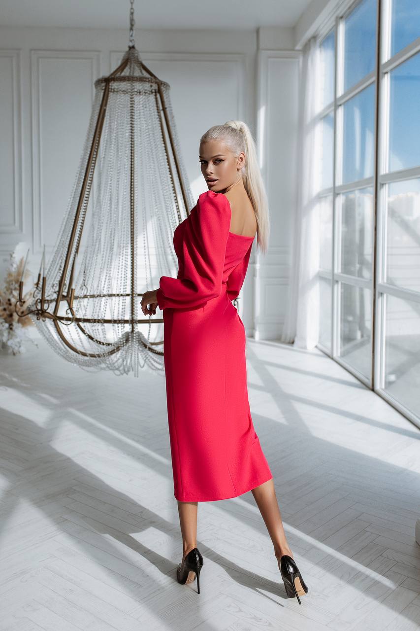 Sweetheart Puff-Sleeve Midi Dress