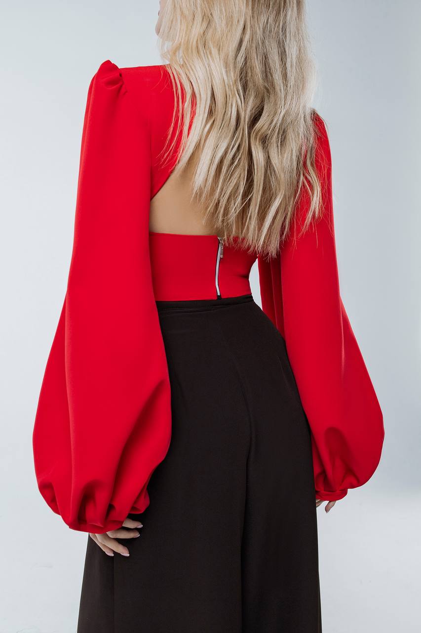 Puff Sleeve V-neck Blouse