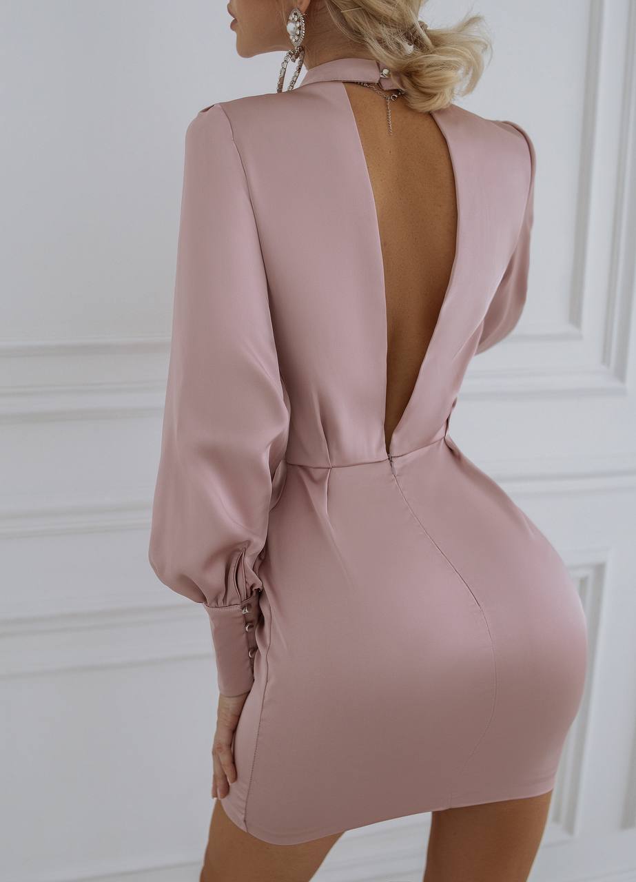 Satin Long Sleeve Mini Dress