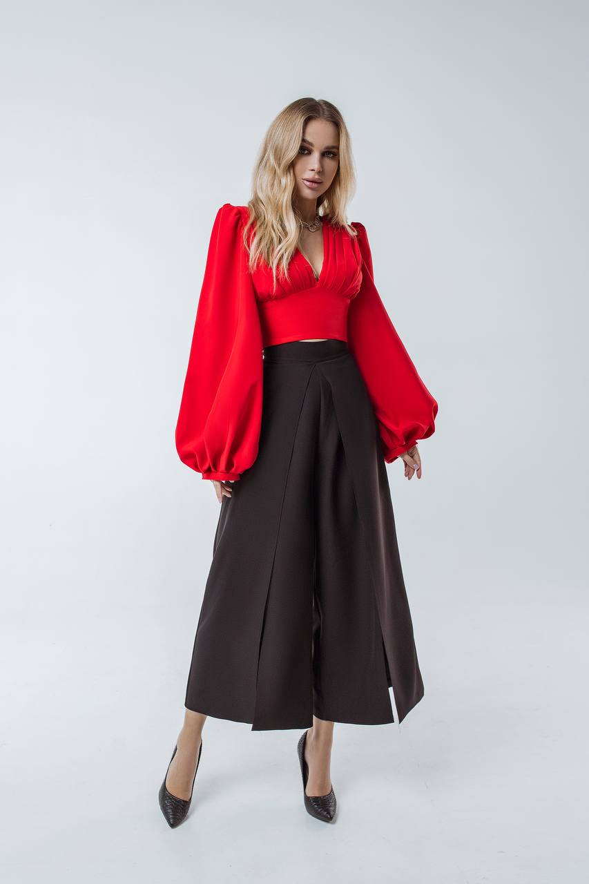 High Waist Slit Cuff Culottes