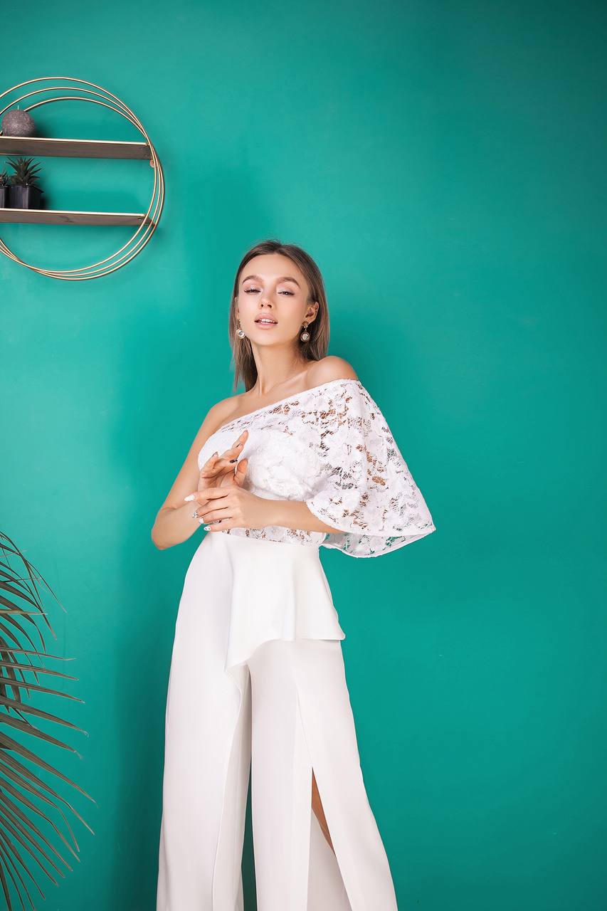 Alexa Evening One-Shoulder Gown Suit