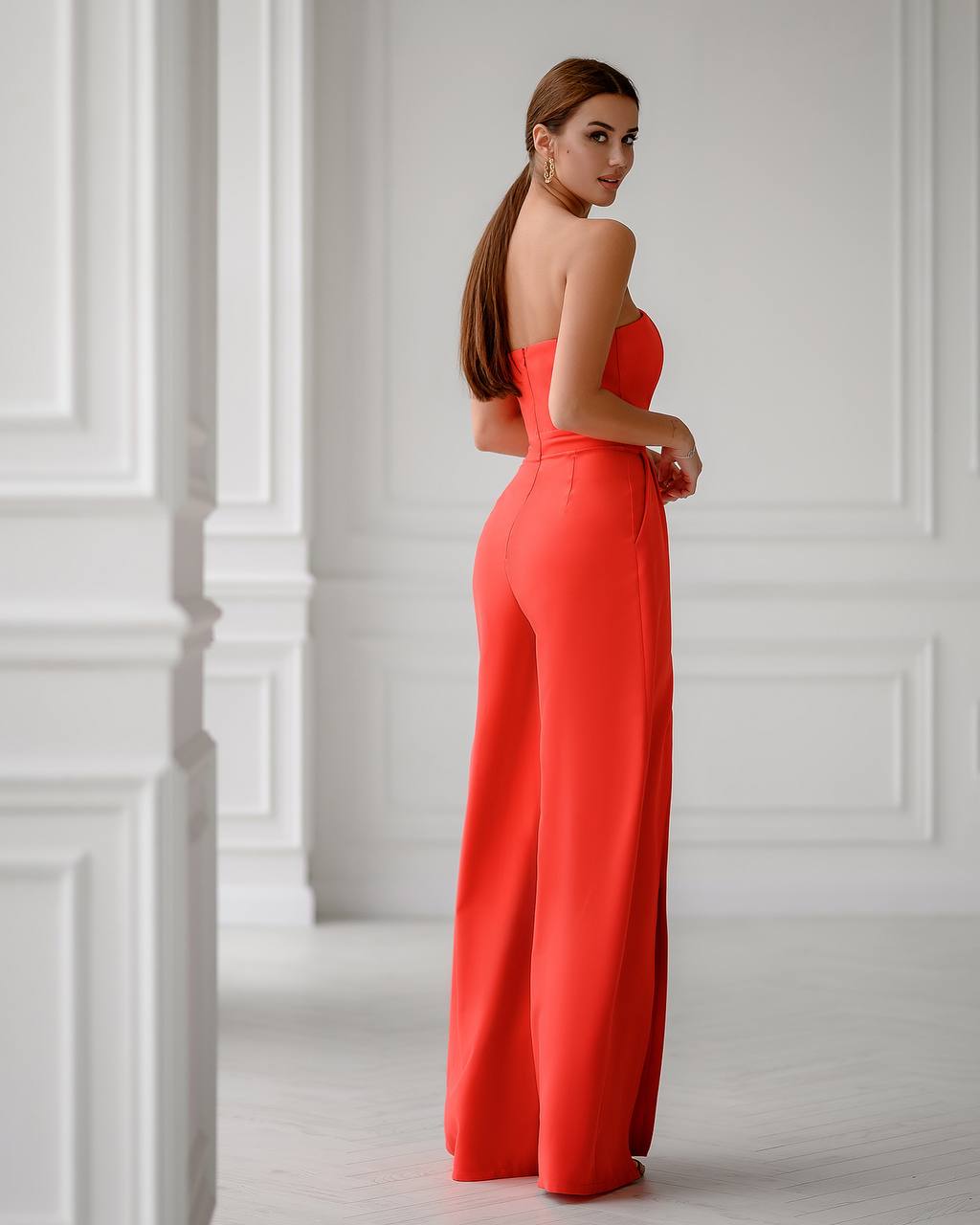 Strapless Corset V-Neck and Leg Slits Jumpsuit