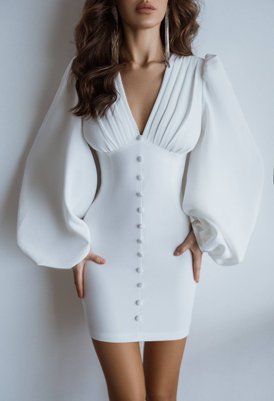 Backless Puff Sleeve Mini Dress
