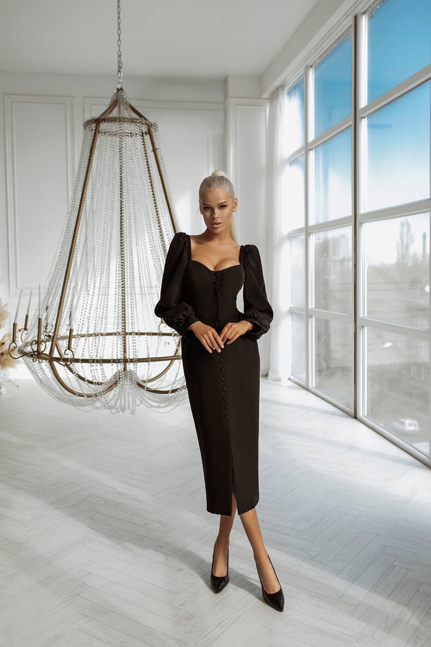 Sweetheart Puff-Sleeve Midi Dress