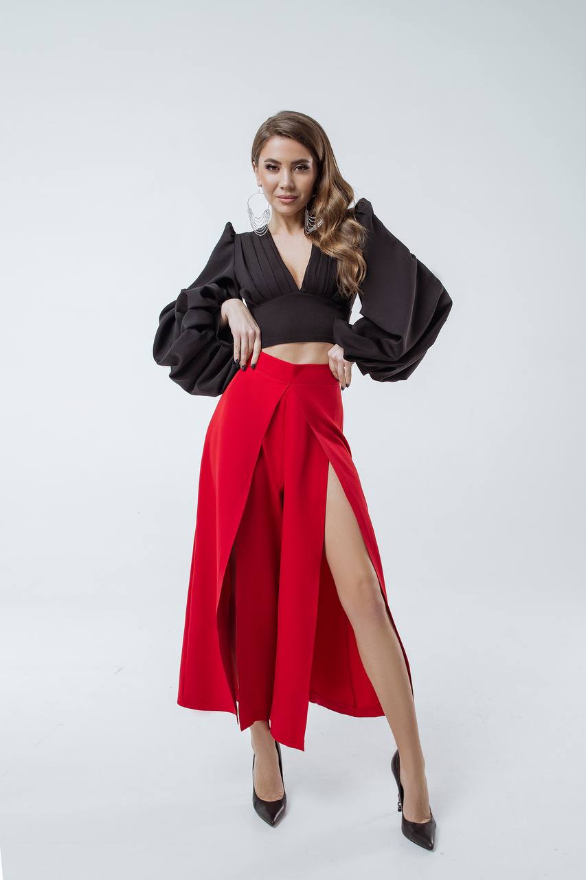 High Waist Slit Cuff Culottes