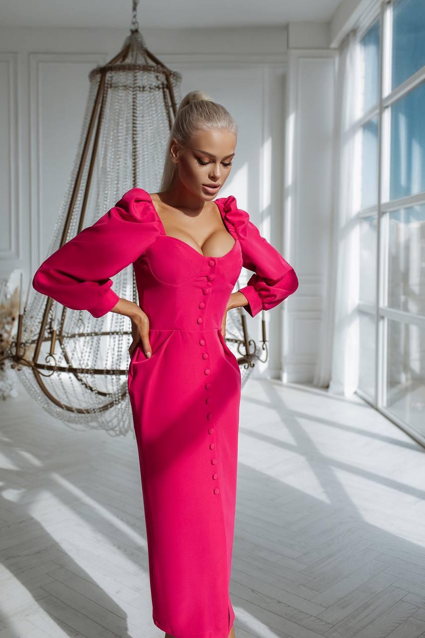 Sweetheart Puff-Sleeve Midi Dress