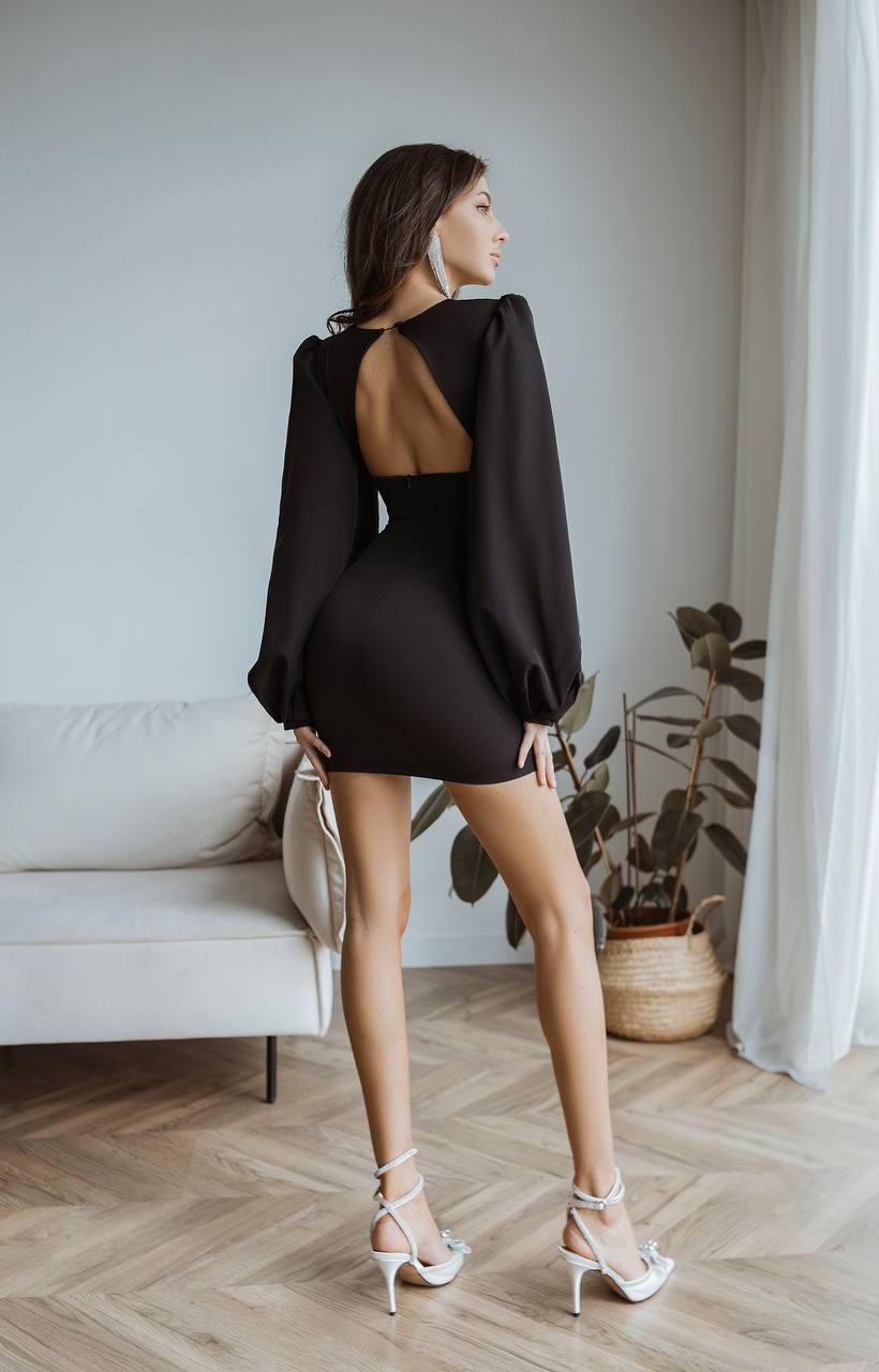 Backless Puff Sleeve Mini Dress