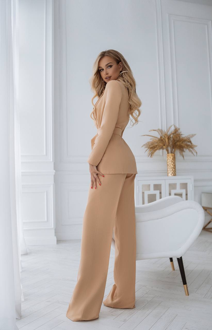 2-Piece Suite Belted Double Breasted