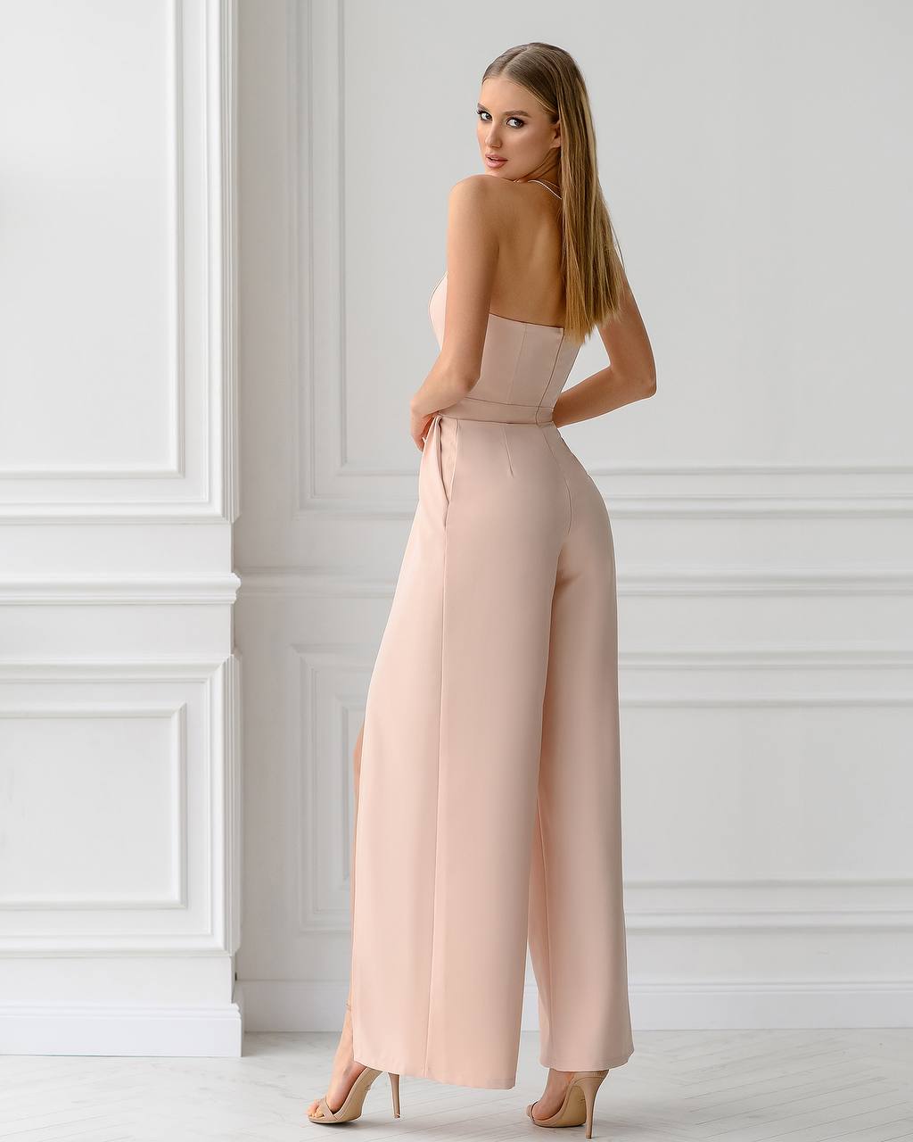 Strapless Corset V-Neck and Leg Slits Jumpsuit