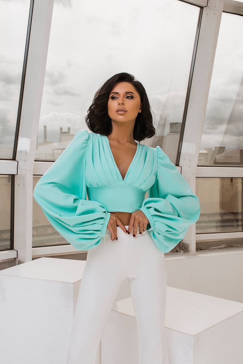 Puff Sleeve V-neck Blouse